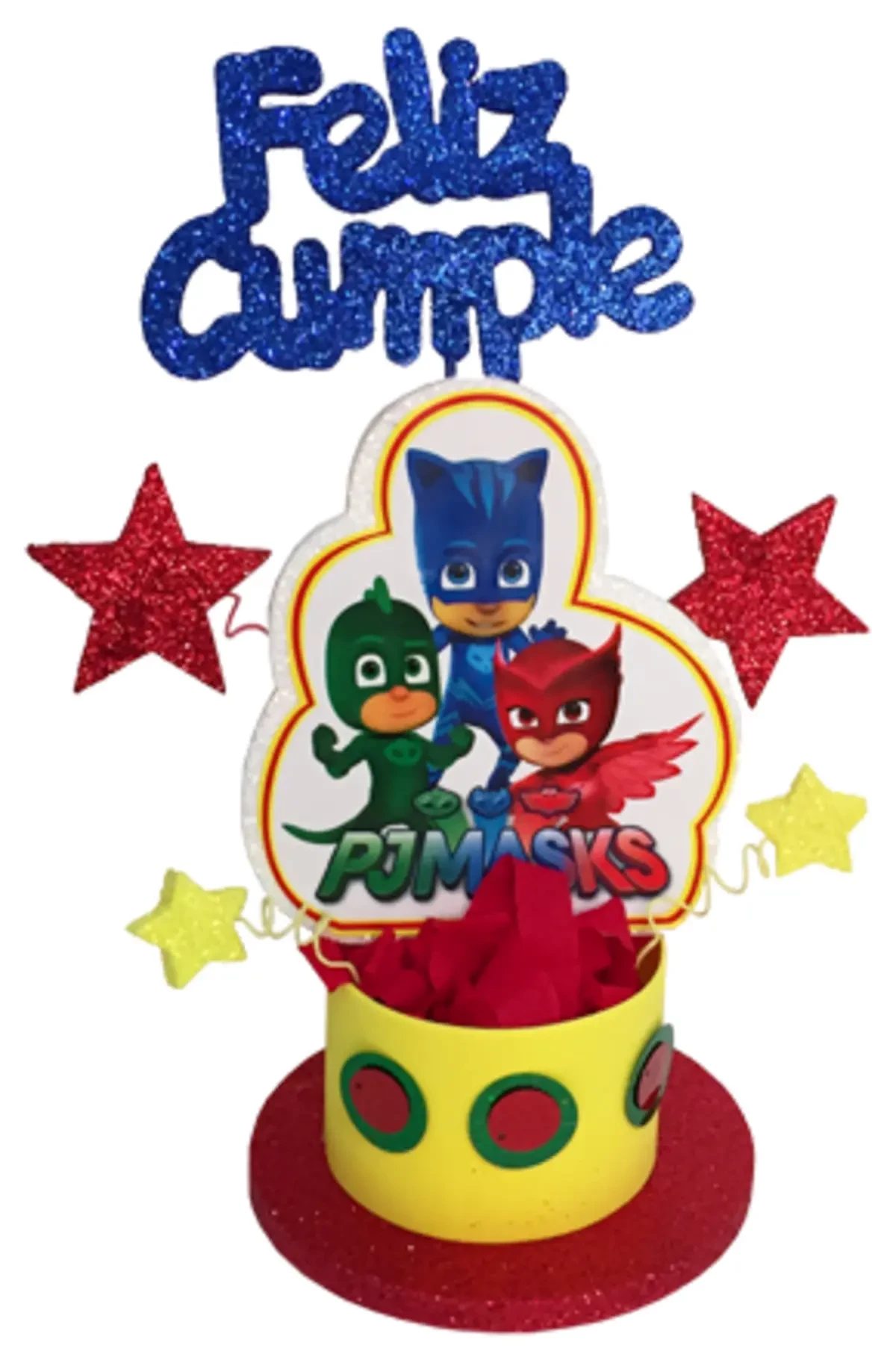 adorno torta tambores figura con feliz cumple grande (mrg) heroes en pijama pjmask