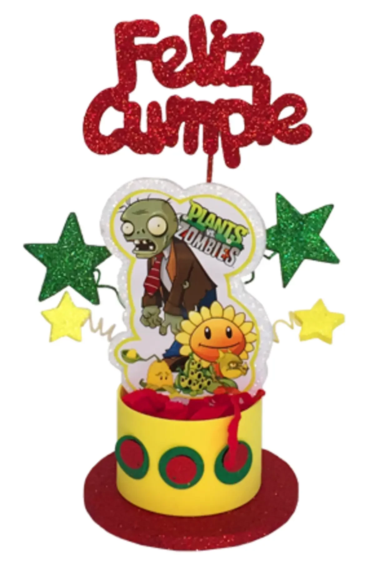 adorno torta tambores figura con feliz cumple grande (mrg) plantas vs zombies