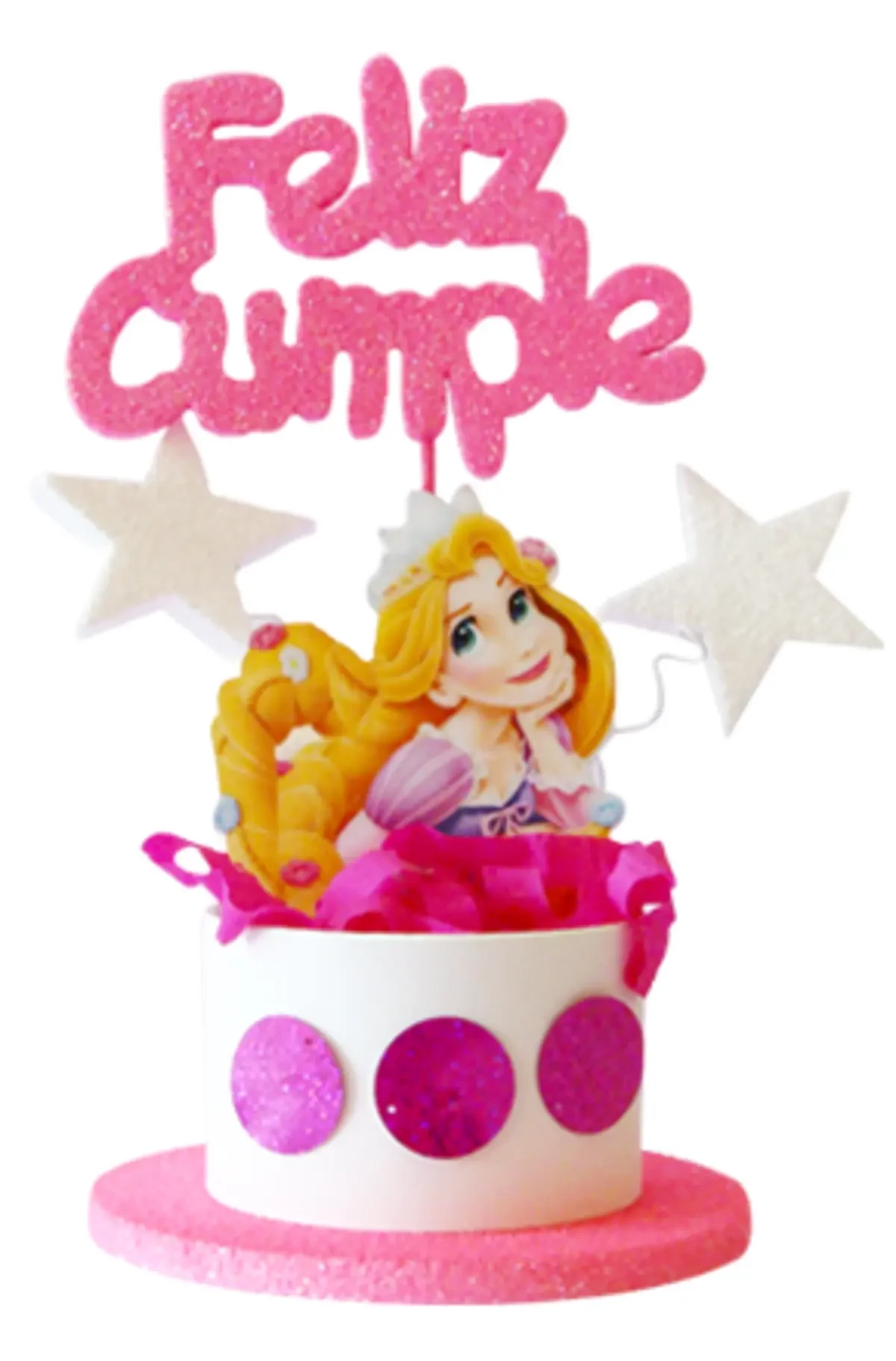 adorno torta tambores figura con feliz cumple grande (mrg) rapunzel