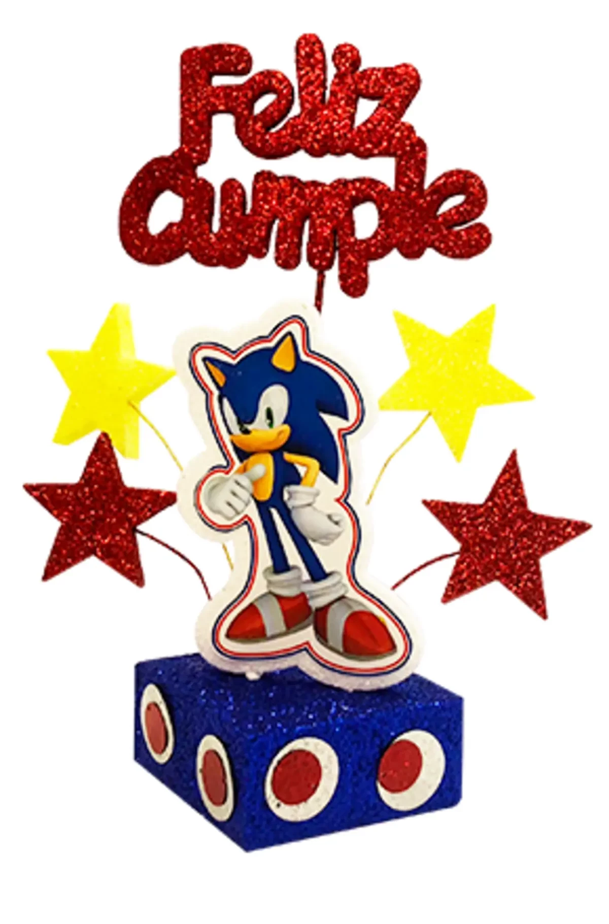 adorno torta tambores figura con feliz cumple grande (mrg) sonic