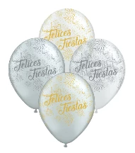 globo deco 12" x50u (globo-deco) felices fiestas dorado