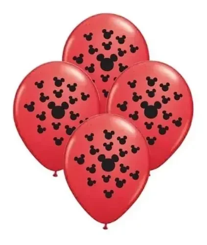 globo deco 12" x50u (globo-deco) rojo con cabecitas de mickey negro