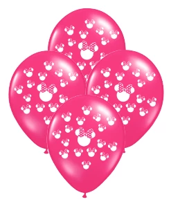 globo deco 12" x50u (globo-deco) fucsia con cabesitas de minnie blanco