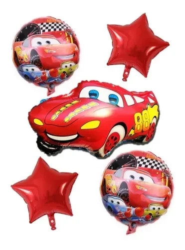 set de globos mylar 5u (1 central y 4 de 18") (qt) cars