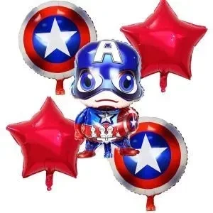 set de globos mylar 5u (1 central y 4 de 18") (qt) capitan america