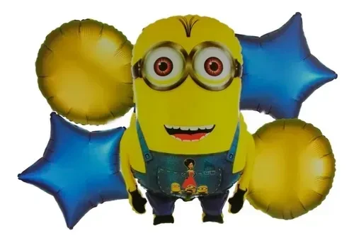 set de globos mylar 5u (1 central y 4 de 18") (qt) minions