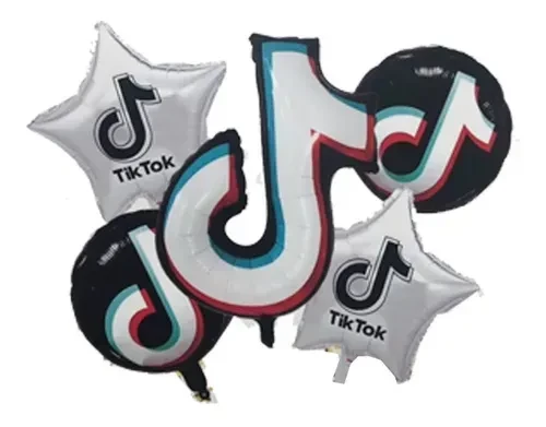 set de globos mylar 5u (1 central y 4 de 18") (qt) tik tok