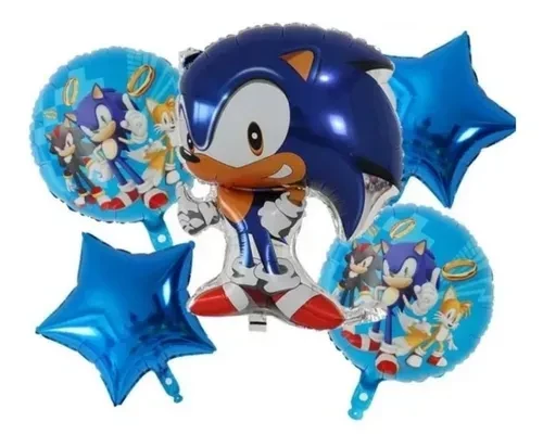 set de globos mylar 5u (1 central y 4 de 18") (qt) sonic