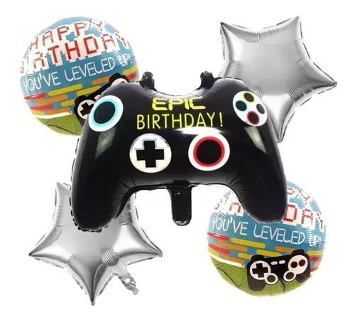 set de globos mylar 5u (1 central y 4 de 18") (qt) jostick