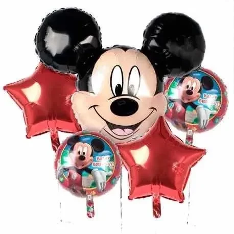 set de globos mylar 5u (1 central y 4 de 18") (qt) mickey