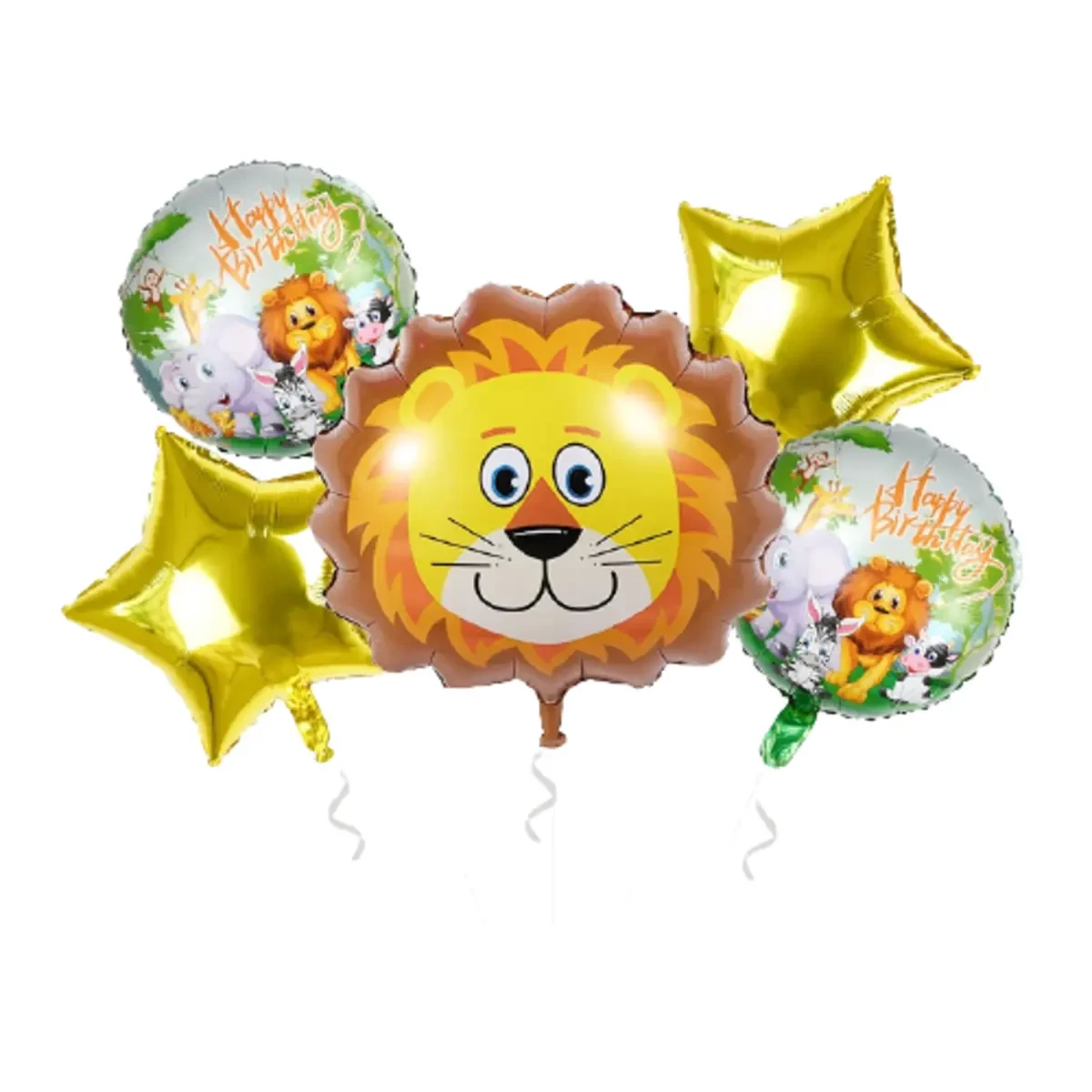 set de globos mylar 5u (1 central y 4 de 18") (qt) animaoles selva