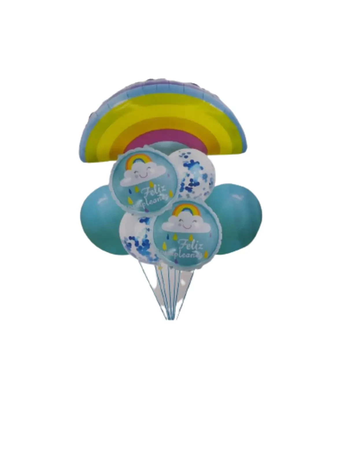 set de globos mylar 5u (1 central y 4 de 18") (qt) feliz cumpleanos celeste