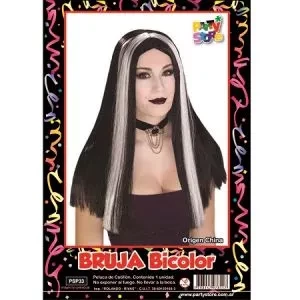 peluca bruja negra y blanca (rr)