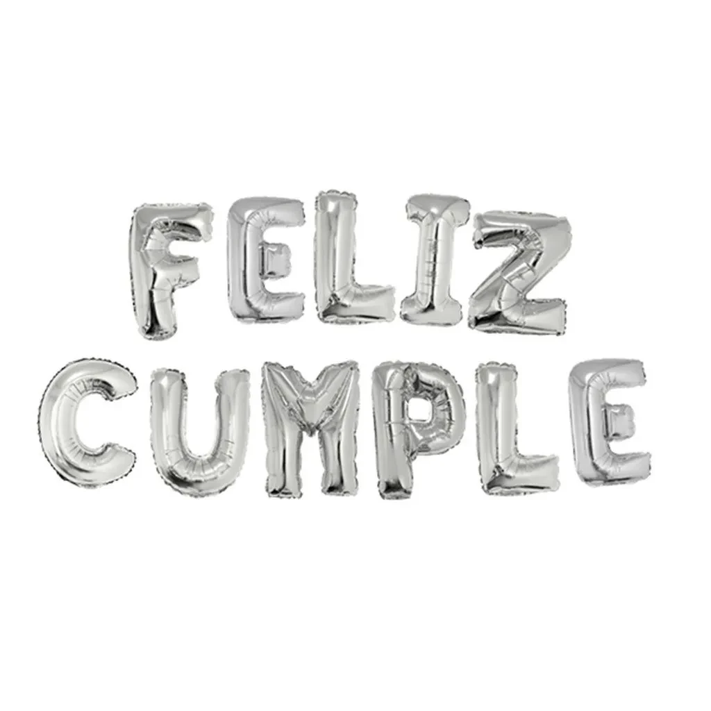 globo mylar 14" frase feliz cumple (qt) plata