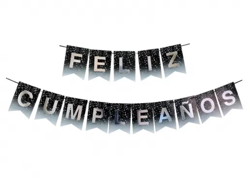 banderin feliz cumple negro (gold)