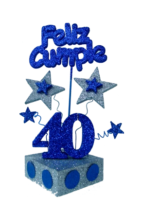 escenografia con numero y estrella grande feliz cumple 40 anos azul con plata